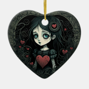 Décoration En Céramique Goth Girl Holiday Ornament Heart Illustrated