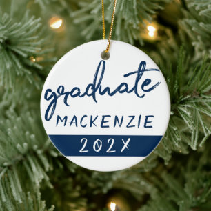 Décoration En Céramique Graduate Navy Script   Dark Blue Brush Keepsake