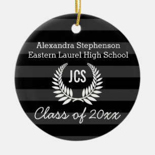 Décoration En Céramique Graduation photo Black Grey Monogram Laurel