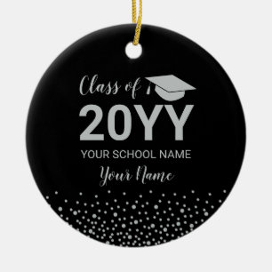 Décoration En Céramique Graduation Silver & Black Photo Cadeau de Noël