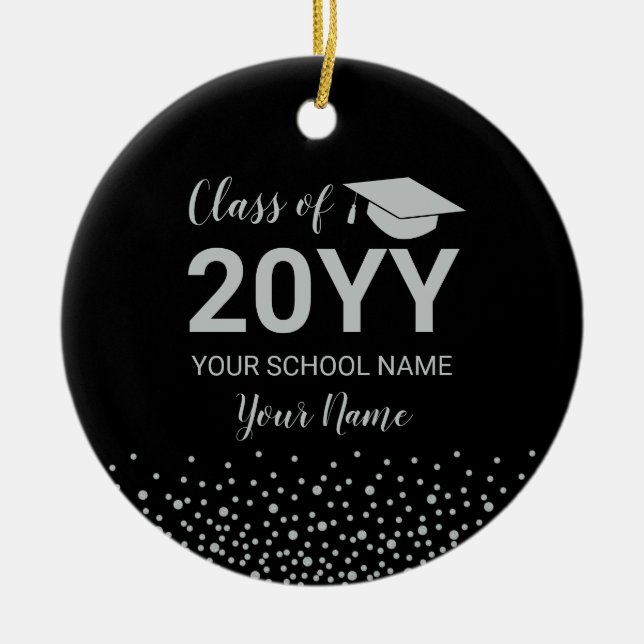 Décoration En Céramique Graduation Silver & Black Photo Cadeau de Noël (Devant)