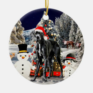 Décoration En Céramique Grand Chien Danse Dans La Neige Lumières Casquette
