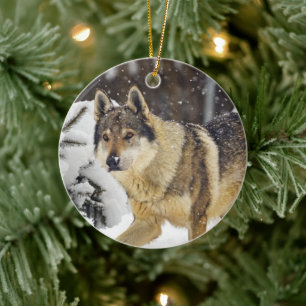 Décoration En Céramique Grand Loup sauvage gris dans la neige