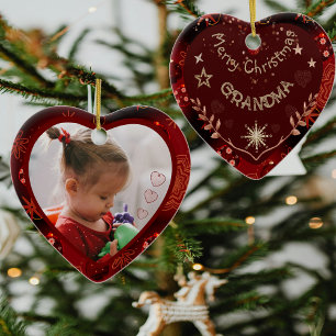 Décoration En Céramique Grand-mère au coeur rouge