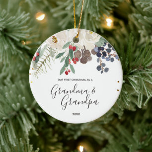 Décoration En Céramique Grand-mère et grand-père d'hiver Premier ornemen