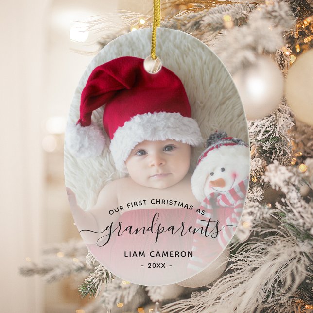 Décoration En Céramique Grand-parents First Christmas Photo Script Oval (Créateur téléchargé)