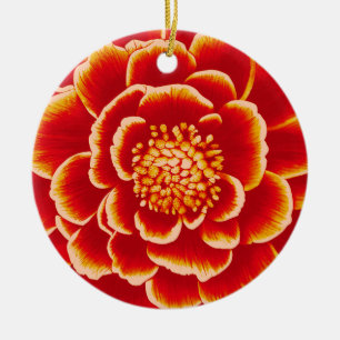 Décoration En Céramique Grande Fleur de Dahlia Orange  
