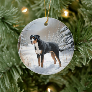 Décoration En Céramique Grande montagne suisse laissez neiger Noël