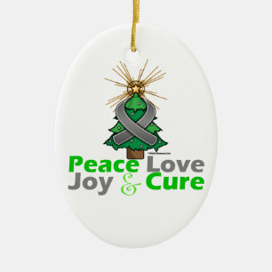 Décoration En Céramique Gray Ribbon Christmas Peace Love, Joy & Cure
