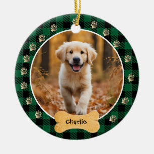 Décoration En Céramique Green Buffalo Plaid Motif Gold Pet famille d'impre