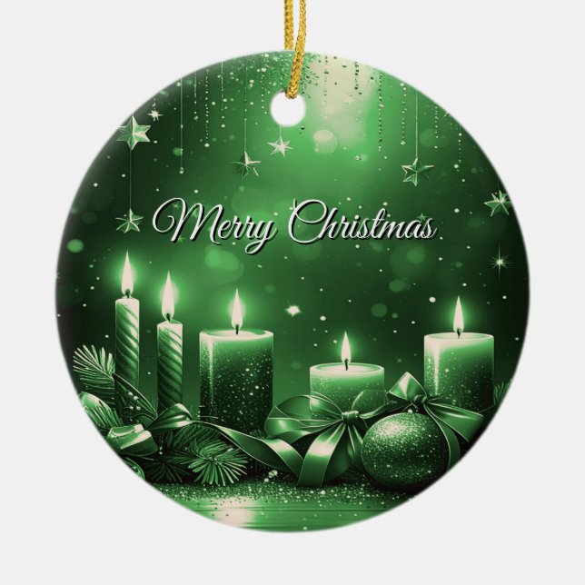 Décoration En Céramique Green Candles Christmas Holiday Ornament (Devant)