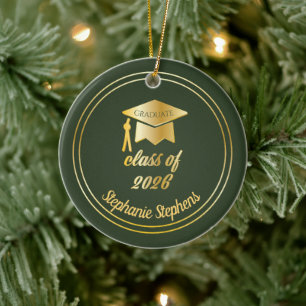 Décoration En Céramique Green Gold Graduate Casquette Graduation 2024 Phot