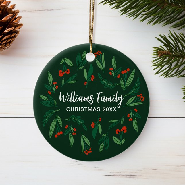 Décoration En Céramique Green Holly Berry Personalized 2025 Christmas (Créateur téléchargé)