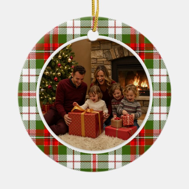 Décoration En Céramique Green Plaid Family Christmas (Devant)