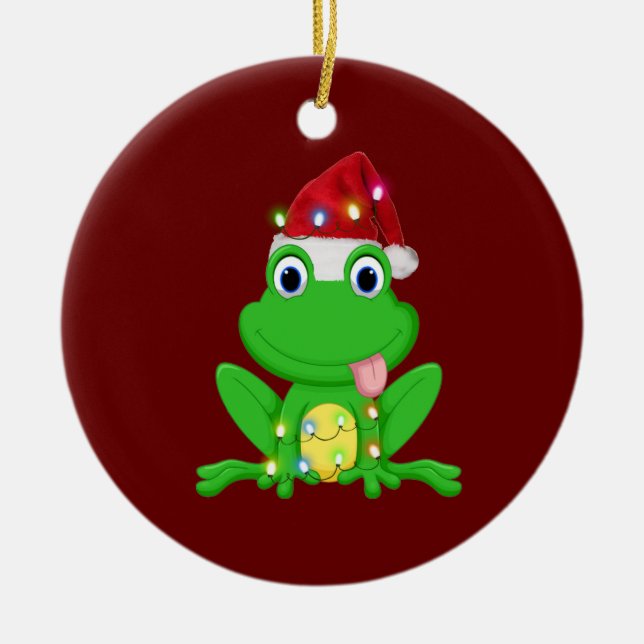 Décoration En Céramique Grenouille avec lumière Casquette Noël (Devant)