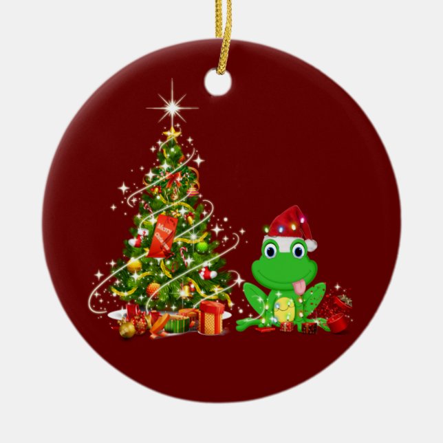Décoration En Céramique Grenouille avec LUMIÈRE Casquette Noël (Devant)
