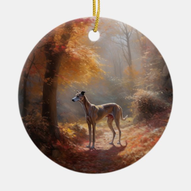 Décoration En Céramique Greyhound à l'automne Feuilles automne Inspiration (Devant)