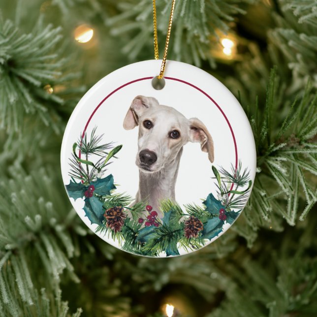 Décoration En Céramique Greyhound Chien À feuillage persistant Berry Wreat (Arbre)