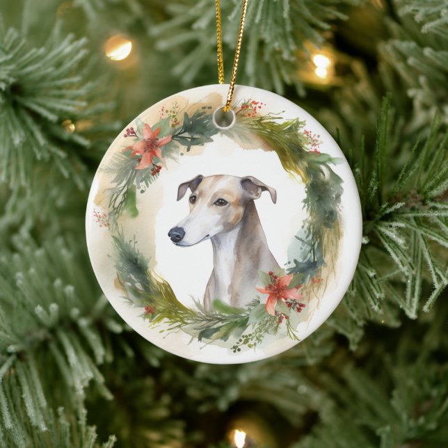 Décoration En Céramique Greyhound Christmas Wreath Festive Pup (Arbre)