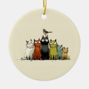 Décoration En Céramique Groupe de chats colorés – Art de chat fantaisiste