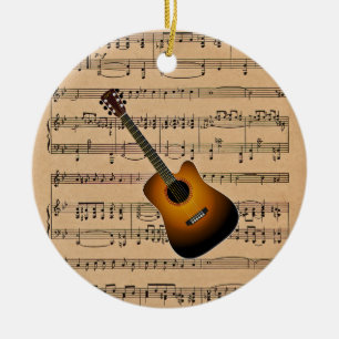 Décoration En Céramique Guitare acoustique avec Arrière - plan de partitio