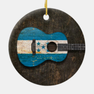 Décoration En Céramique Guitare acoustique rayée et utilisée de drapeau du