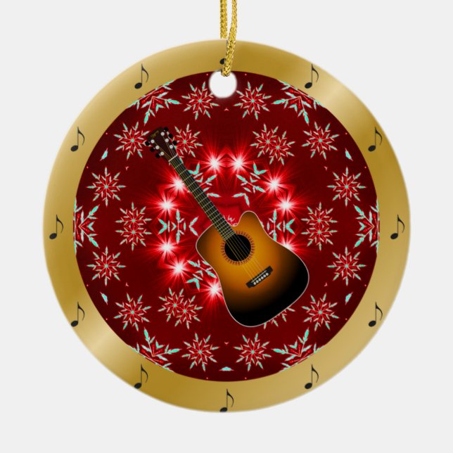 Décoration En Céramique Guitare ~ Argent ~ Rouge~ Or ~ Noël ~ (Devant)