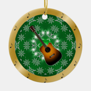 Décoration En Céramique Guitare ~ Argent ~ Vert ~ Or ~ Noël ~