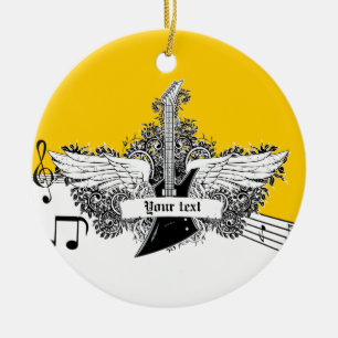Décoration En Céramique Guitare électrique jaune noir avec ailes