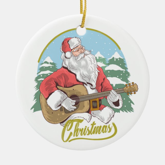 Décoration En Céramique Guitare Jouant au Père Noël | Noël (Devant)