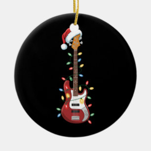Décoration En Céramique Guitare Santa Chapeau Noël Lumières Lecteur basse 