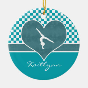 Décoration En Céramique Gymnastique Checkered verte turquoise avec le