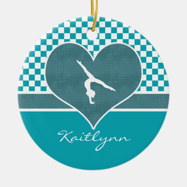 Décoration En Céramique Gymnastique Checkered verte turquoise avec le (Devant)