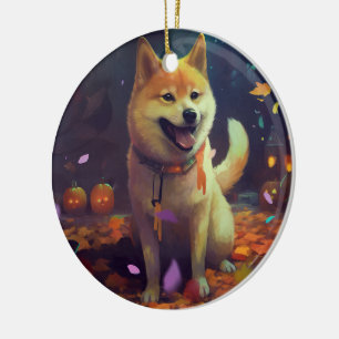Décoration En Céramique Halloween Shiba Inu Avec La Peur Citrouille