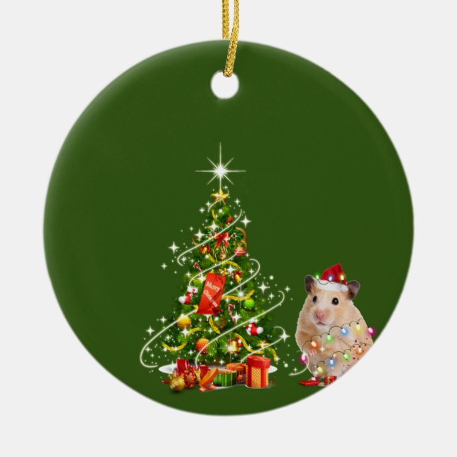 Décoration En Céramique Hamster Avec LUMIÈRE Casquette Noël (Devant)
