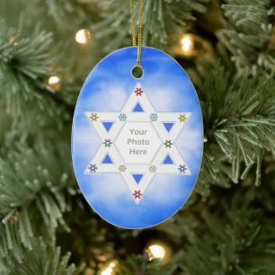 Décoration En Céramique Hanoukka Star et Snowflakes Blue pour la photo