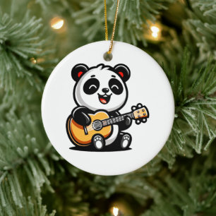 Décoration En Céramique Happy Panda Guitarist - Cute Acoustic Music Design