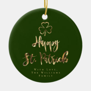 Décoration En Céramique Happy St. Patrick Shamrock Clover Elegant Green