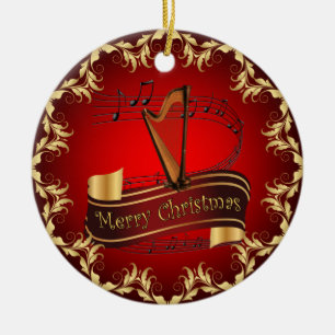 Décoration En Céramique Harpe ~ Scroll musical ~ Joyeux Noël ~ * ~