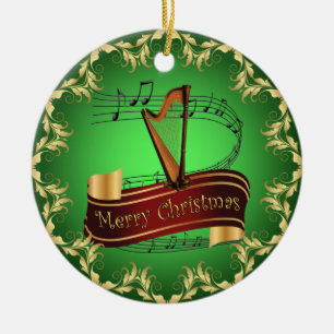 Décoration En Céramique Harpe ~ Scroll musical ~ Joyeux Noël ~ * ~