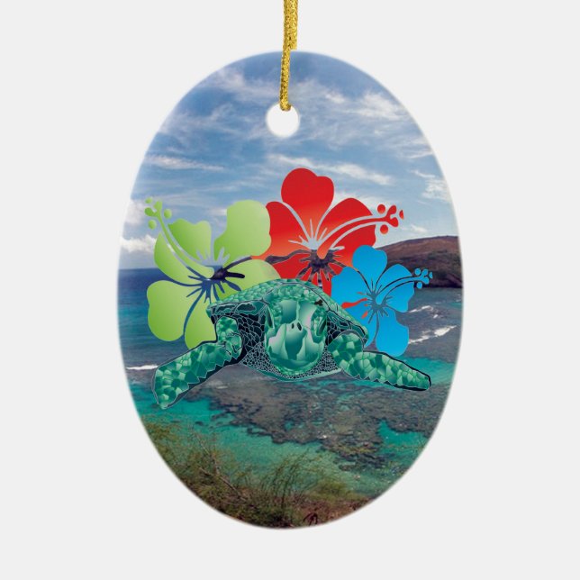 Décoration En Céramique Hawaii Hibiscus Fleurs et tortues (Devant)