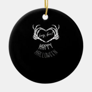 Décoration En Céramique Hé, Boo ! Happy Halloween Skeleton Hand Heart Clas