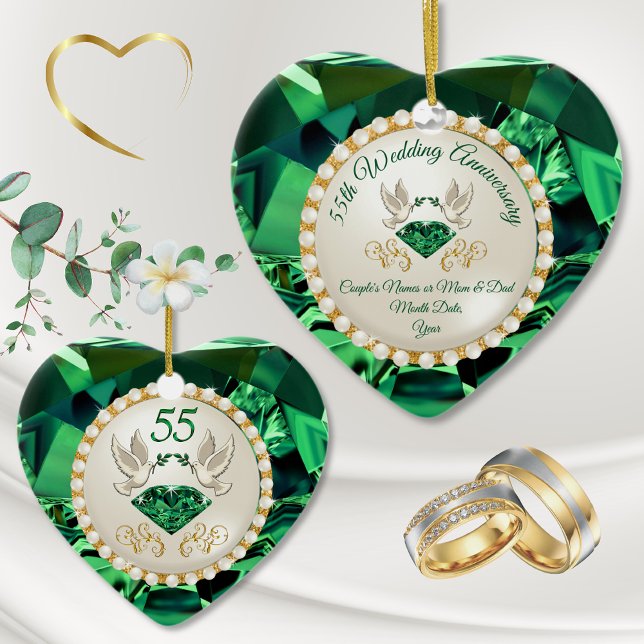 Décoration En Céramique Heart Emerald, 55e anniversaire Idées cadeaux (Emerald Ornament. 55th Anniversary Ornament. Emerald Wedding Anniversary Ornament.)