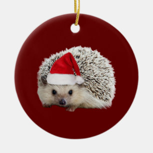 Décoration En Céramique Hedgehog avec des feux de Casquette Noël