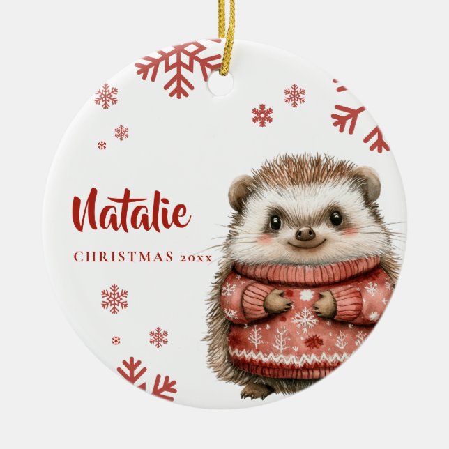 Décoration En Céramique Hérisson de Noël personnalisé (Devant)