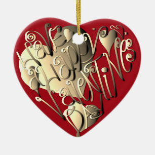 Décoration En Céramique "Heureuse Sainte-Valentin" Heart Red