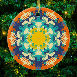 Décoration En Céramique Hex Mandala bleu orange et jaune