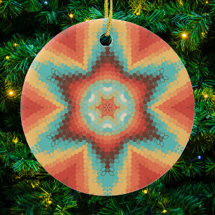 Décoration En Céramique Hex Mandala orange bleu et jaune