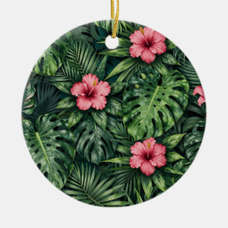 Décoration En Céramique Hibiscus Tropical Monstera Motif Jungle