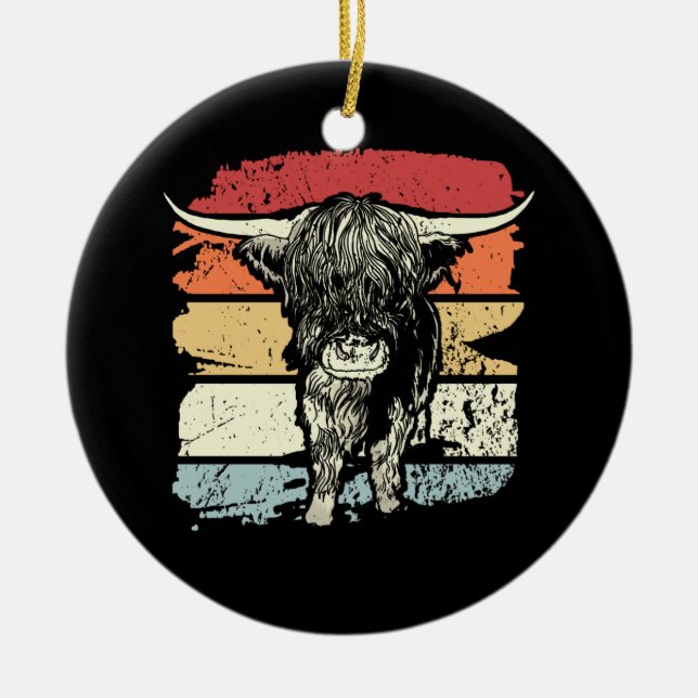 Décoration En Céramique Highland Cow Highland Cows Retro (Devant)